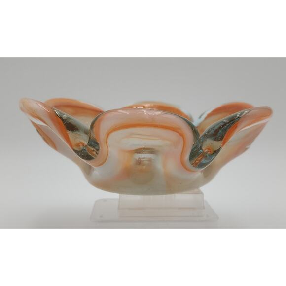 VTG MCM Mexican Handblown Glass Amber White Petal Bowl Flower Shape Trinket Dish - Picture 2 of 11